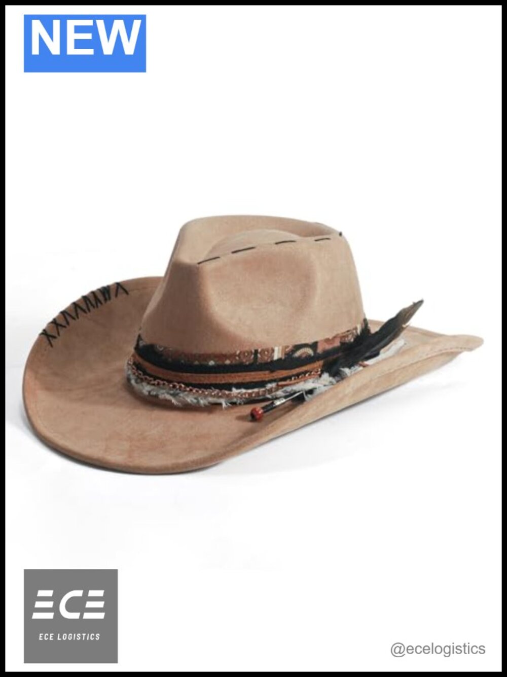 Handmade Roll Up Brim Faux Suede Western Cowboy Hat Unisex Wide Brim Felt